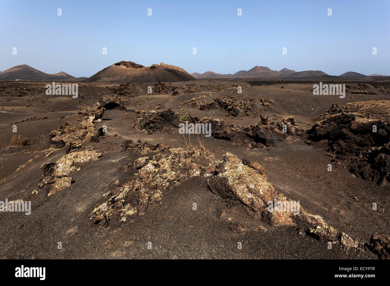 Lava field, Fire Mountains, volcanoes, volcanic landscape, Timanfaya National Park, Lanzarote, Canary Islands, Spain Stock Photo