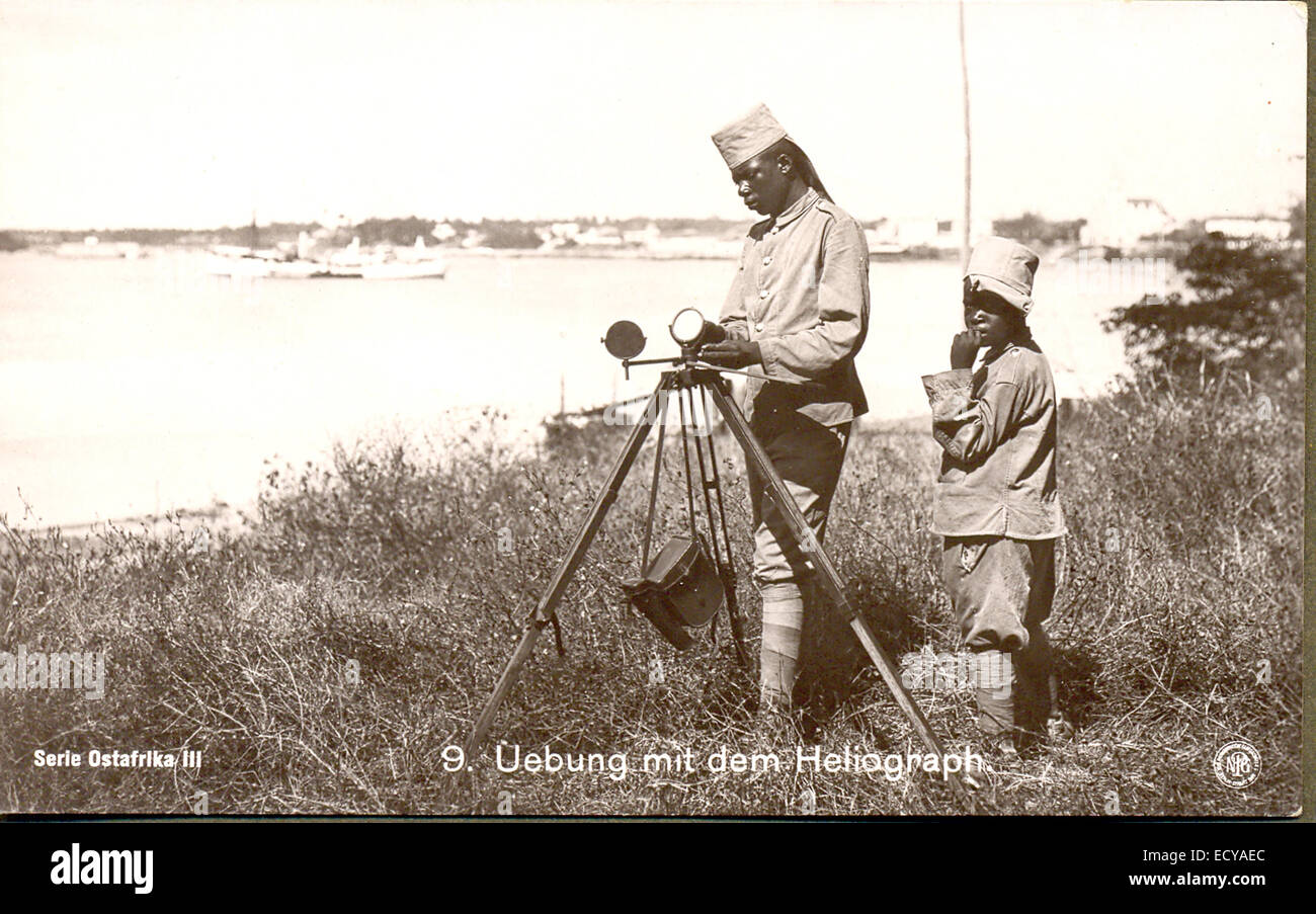 Postcard of signaler with heliograph Stock Photo