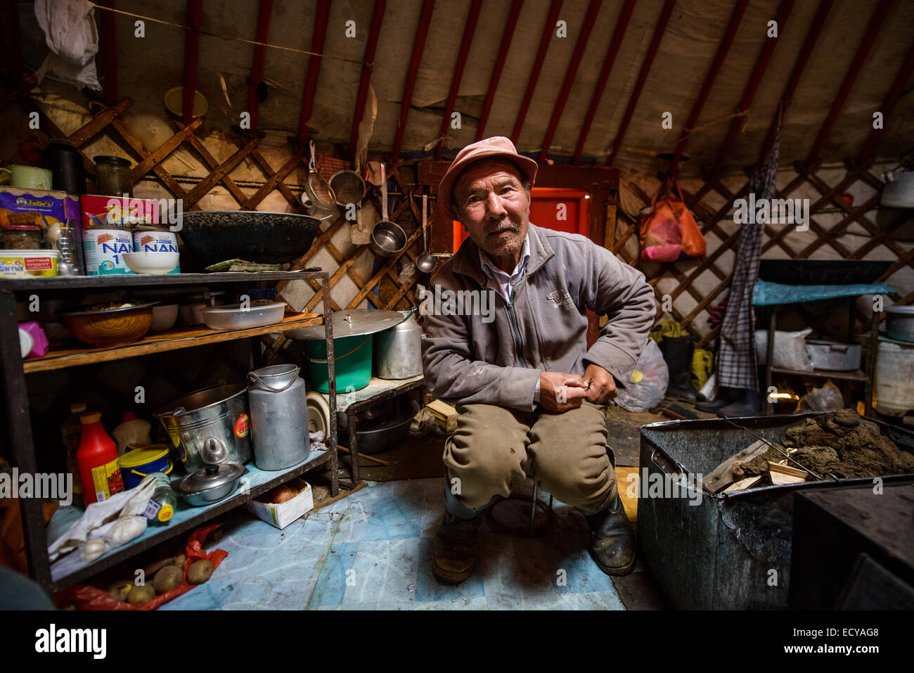 Mongolian nomads inside their gers, Mongolia Stock Photo - Alamy