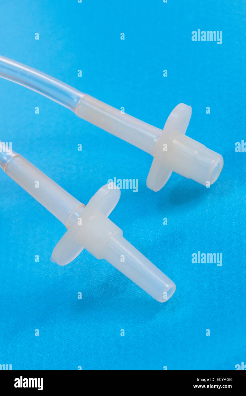 Intravenous line connectors. Stock Photo