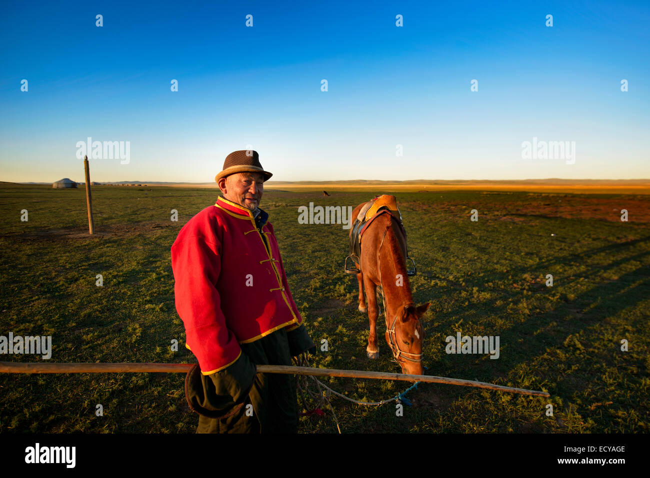 Mongolian nomad on the steppe, Mongolia Stock Photo - Alamy