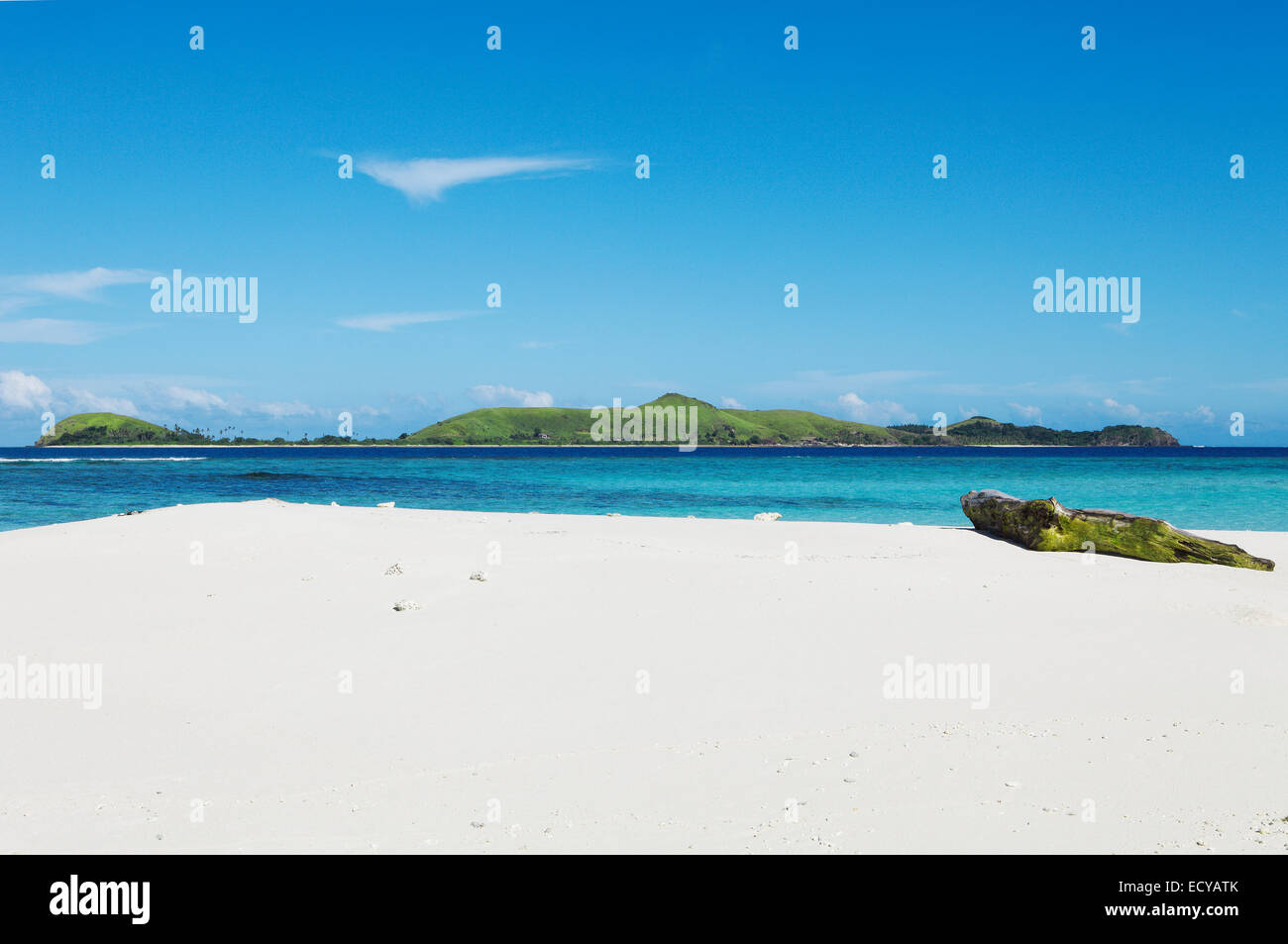 Mana Island from a sand bank, Mamanucan Islands, the South Seas, Fiji Stock Photo
