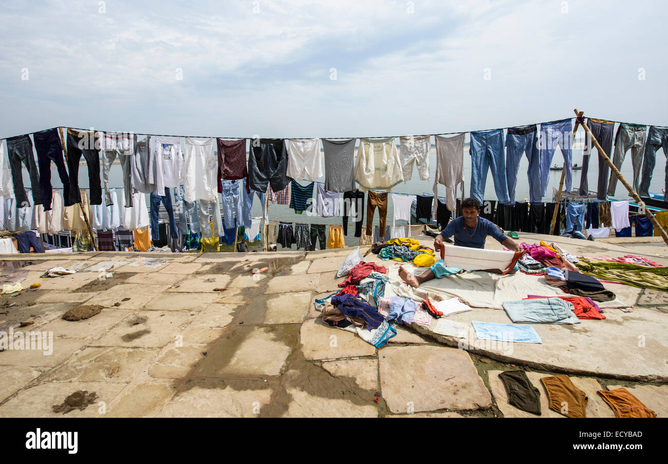 Clothes hanging out to dry, Varanasi, India Stock Photo
