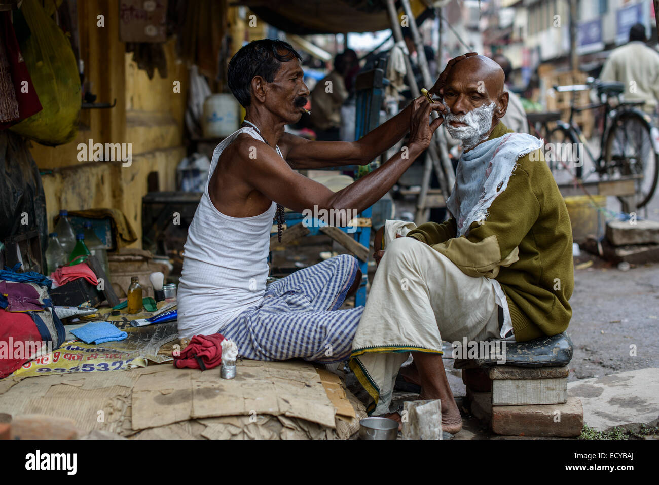 Street barbers of Varanasi, India Stock Photo