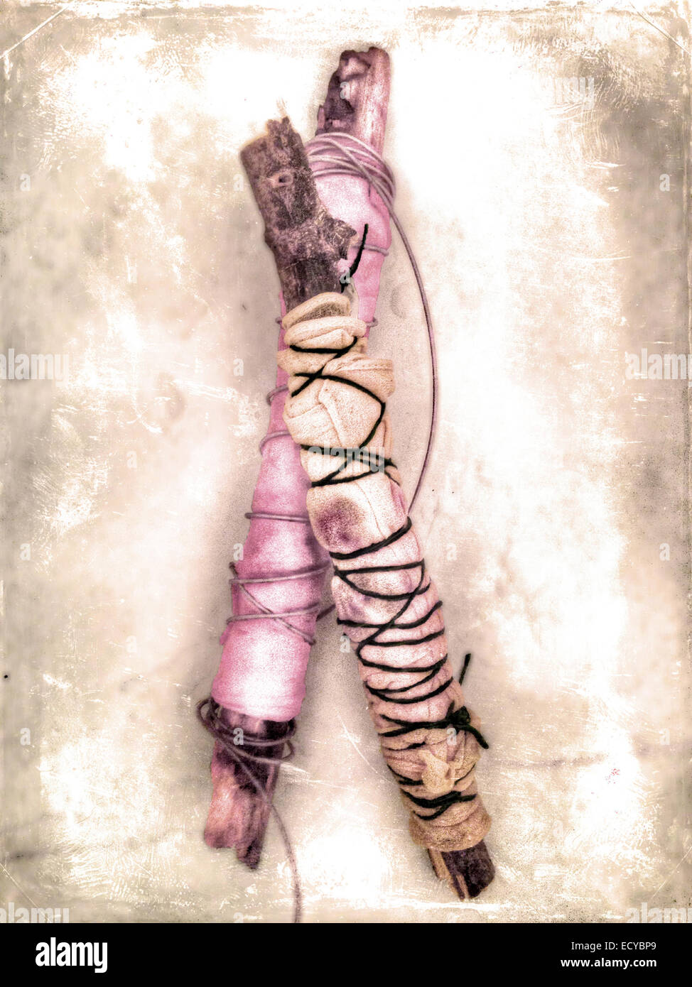Close up of wrapped cloths in natural tie-dye process - Smartphone Captured Stock Image