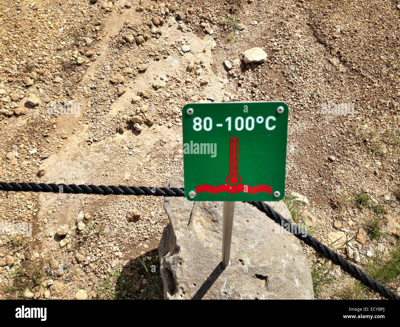 Close up of temperature sign near geothermal geysers - Smartphone Captured Stock Image