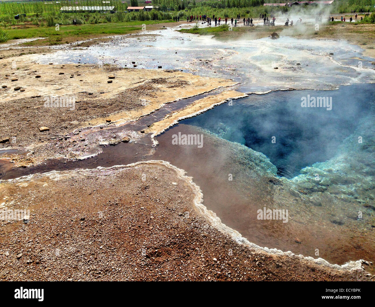 Steam rising from Great Geysir geothermal lake, Reykjavik, Hofuoborgarsvaeoi, Iceland - Smartphone Captured Stock Image