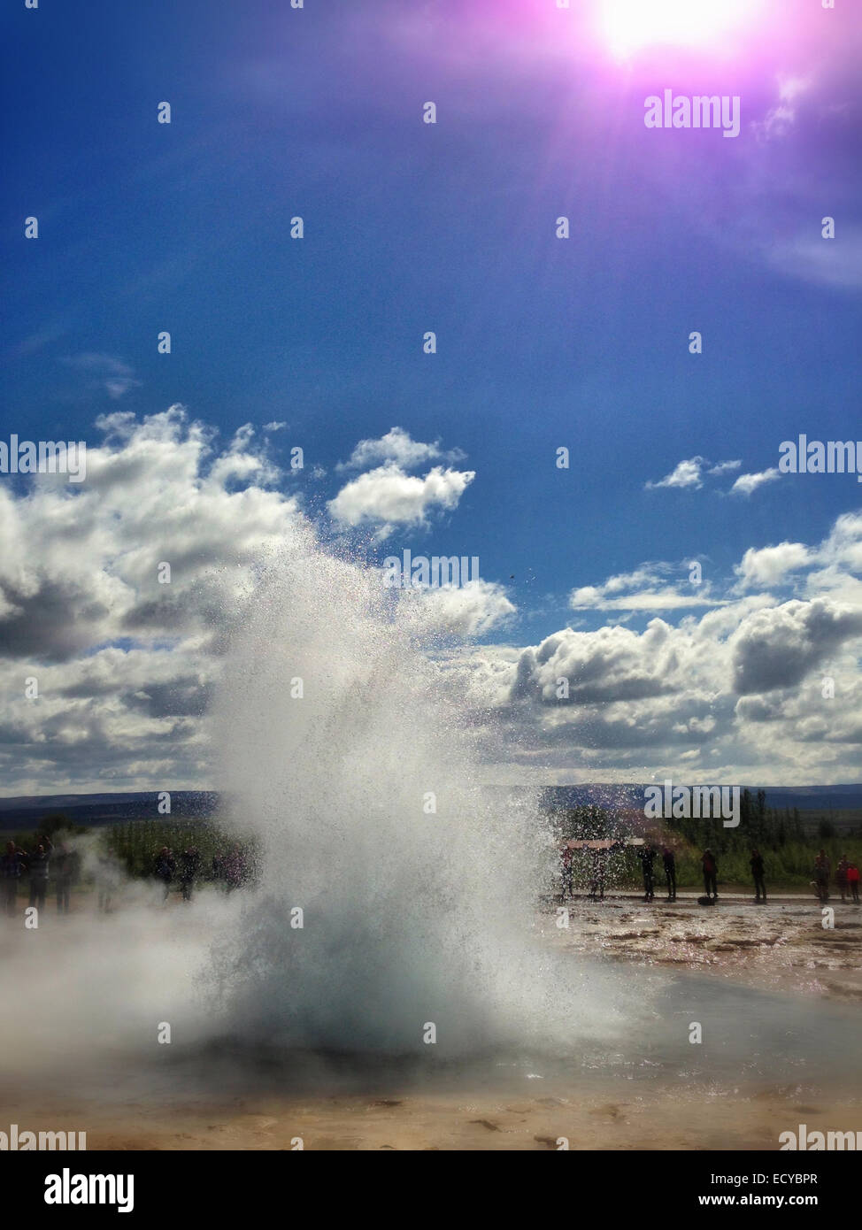 Steam rising from Great Geysir geothermal lake, Reykjavik, Hofuoborgarsvaeoi, Iceland - Smartphone Captured Stock Image Steam rising from Great Geysir geothermal lake, Reykjavik, Hofuoborgarsvaeoi, Iceland - Smartphone Captured Stock Image