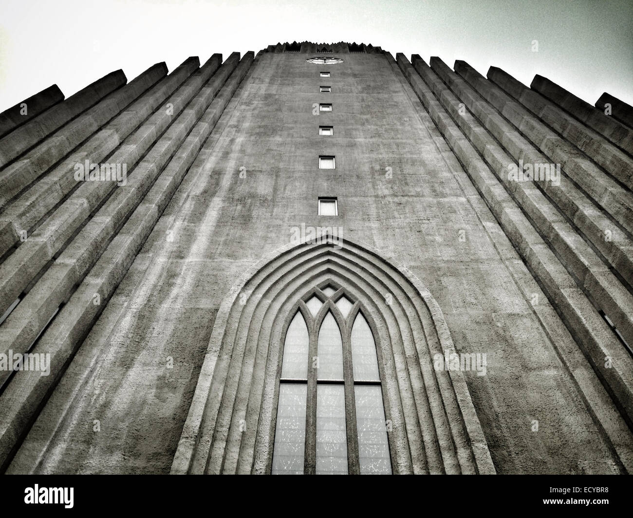 Low angle view of arches of Church of Hallgrimur, Reykjavik, Hofuoborgarsvaeoi, Iceland - Smartphone Captured Stock Image
