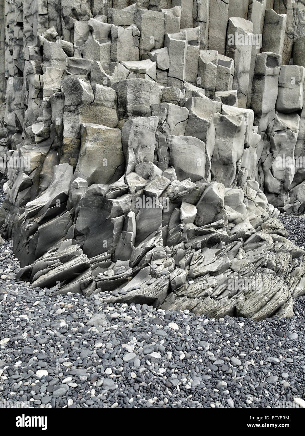 Column basalt formations on black sandy beach, Vik, Myrdal, Iceland - Smartphone Captured Stock Image