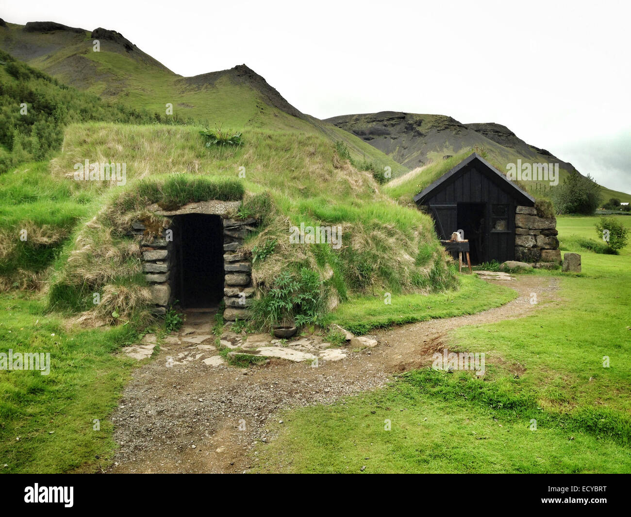 Folk museum of traditional Icelandic house, Skogar, Rangarvallasysla, Iceland - Smartphone Captured Stock Image