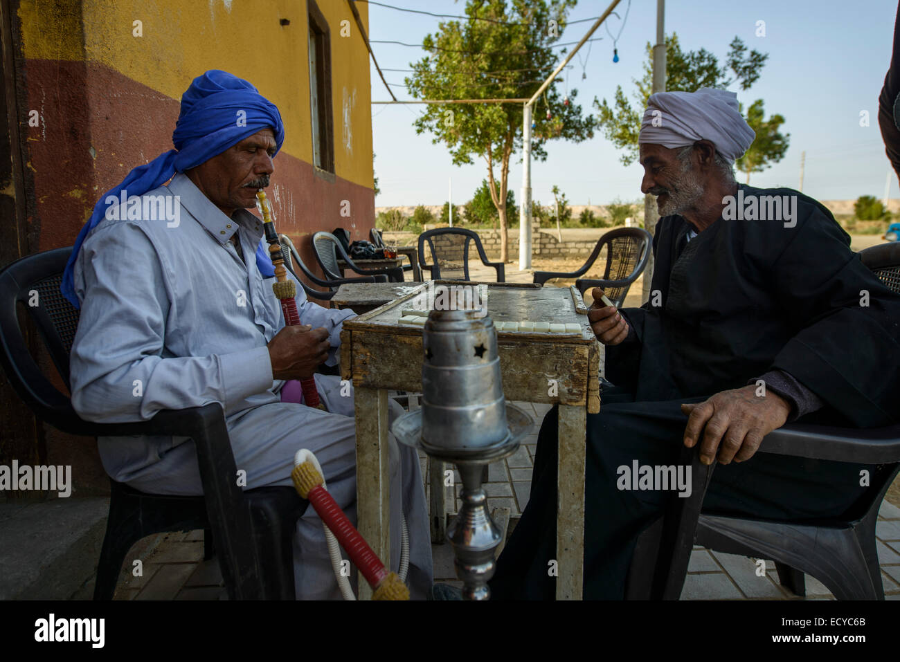 Männer spielen Domino in einer Oase, Ägypten Stock Photo