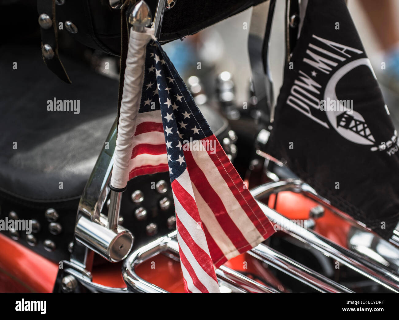 Close up of American flag on motorcycle Stock Photo