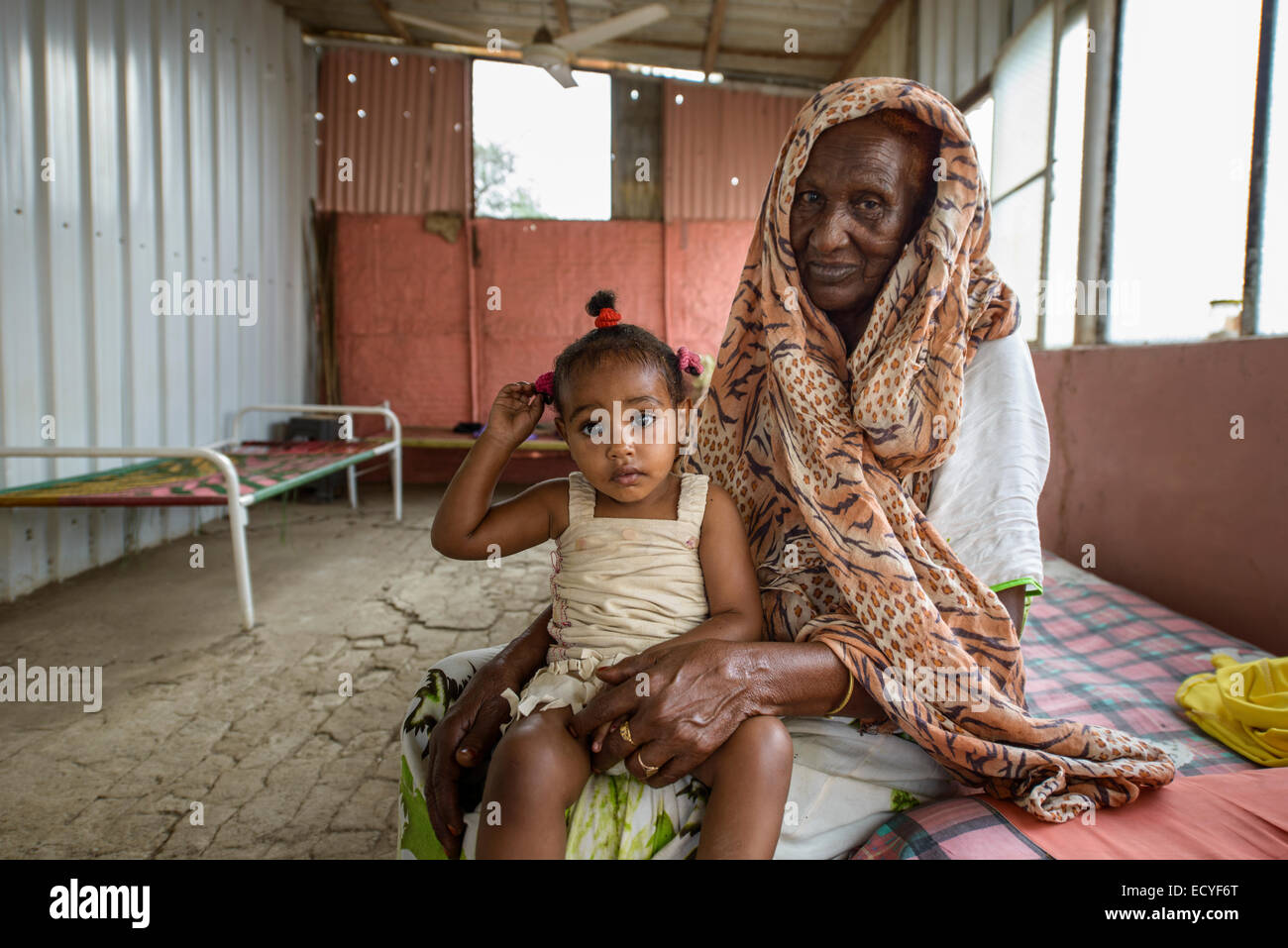 Grandmother and granddaughter  in Al Qadarif, Sudan Stock Photo
