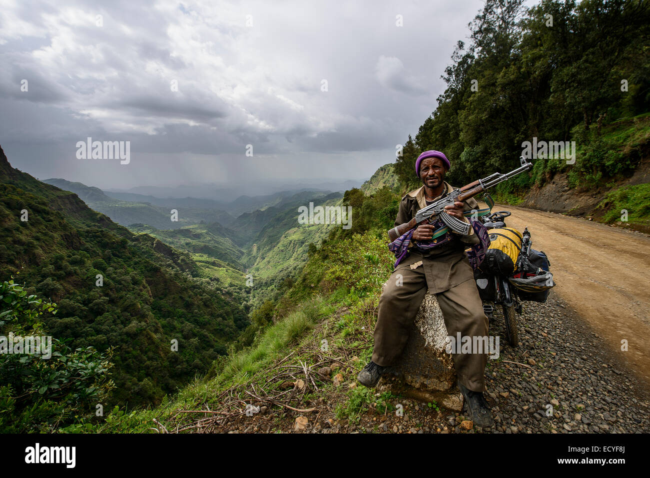 Villagers volunteering to protect their land, Simien mountains, Ethiopia Stock Photo