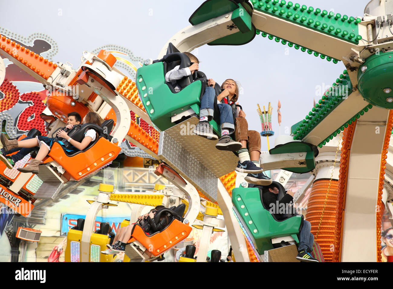 amusement park octopus ride munich oktoberfest Stock Photo