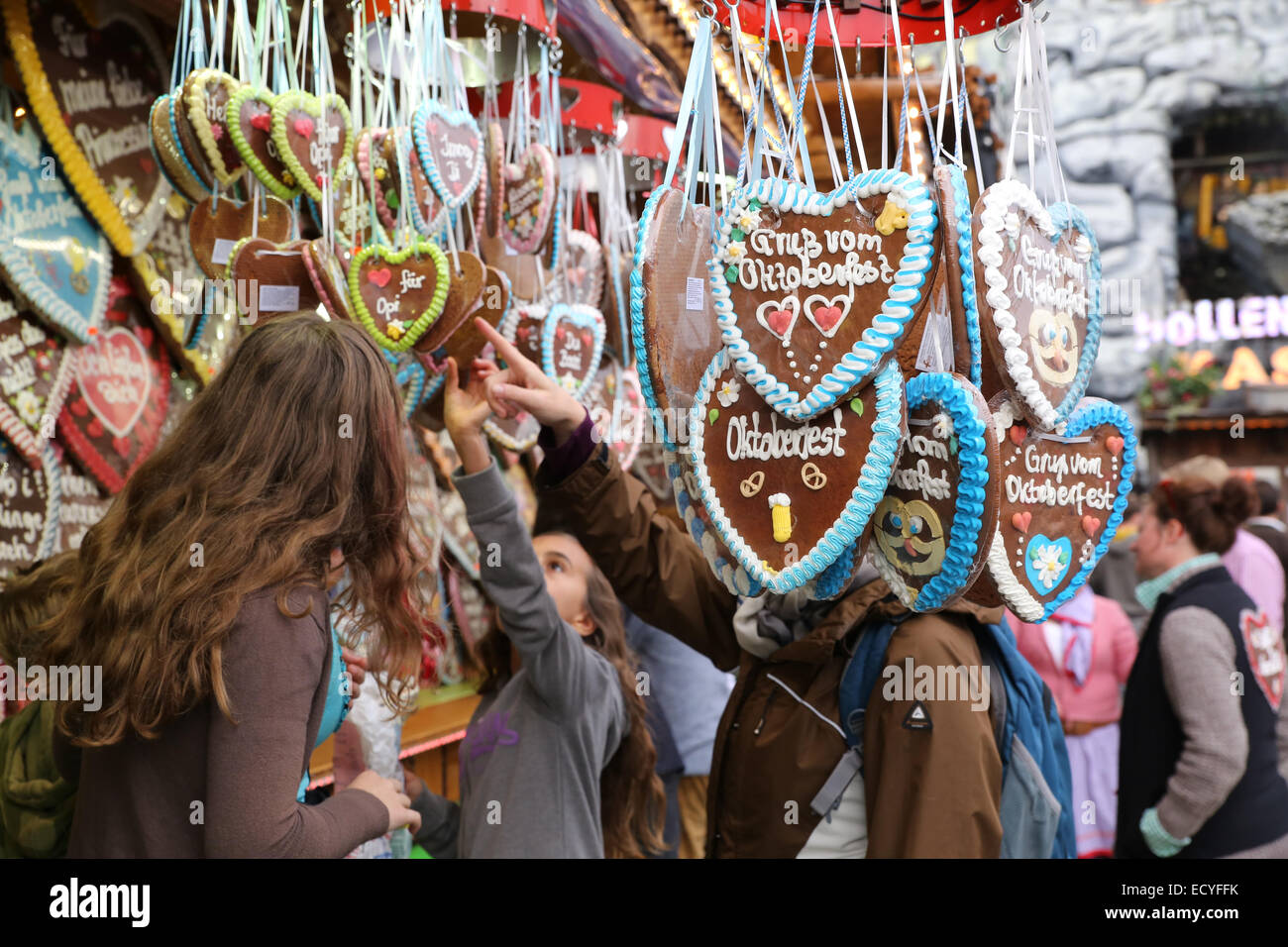 Munich Oktoberfest ginger bread cookie vendor kids Germany Stock Photo