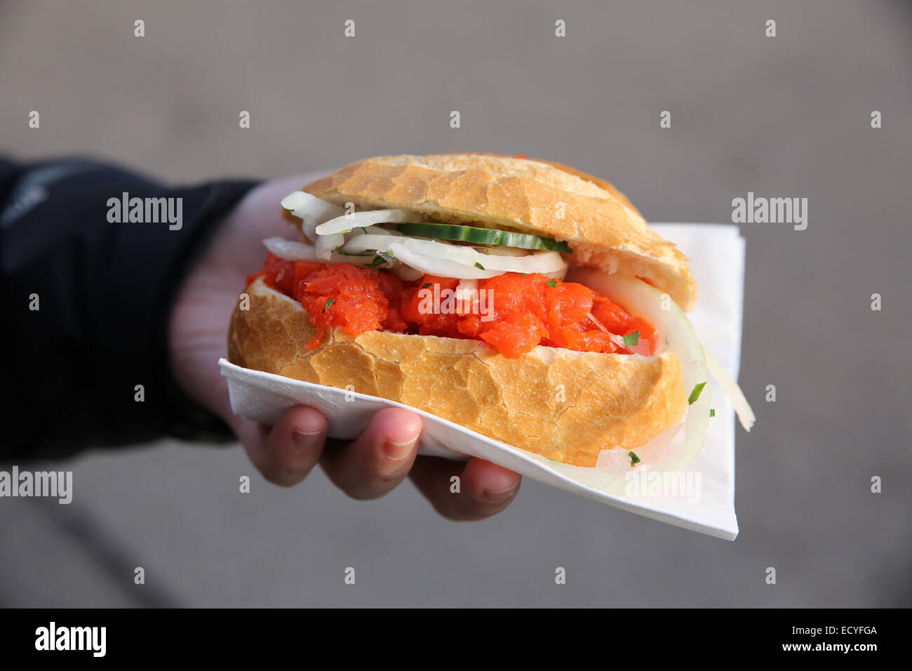 smoke salmon sandwich street food germany munich Stock Photo Alamy