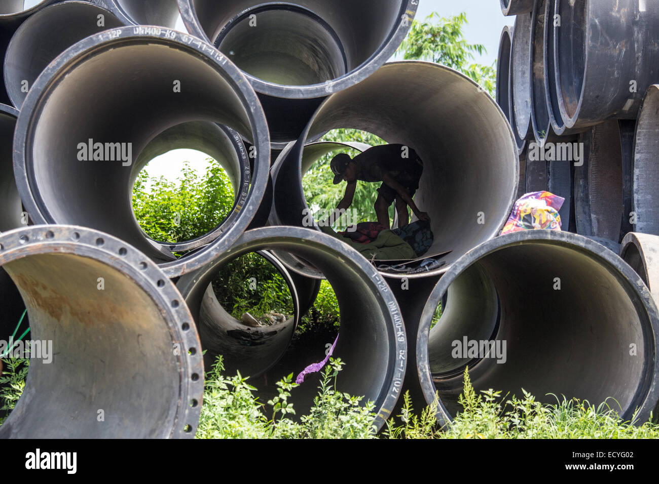 New pipeline to run water into Kathmandu Valley, Kathmandu, Nepal Stock Photo