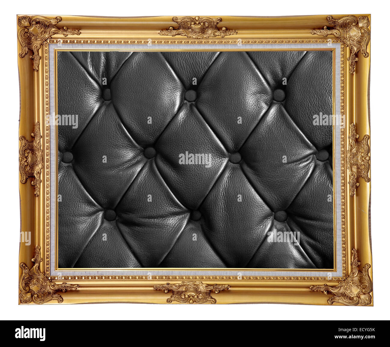 Photo frame with black Leather texture Stock Photo