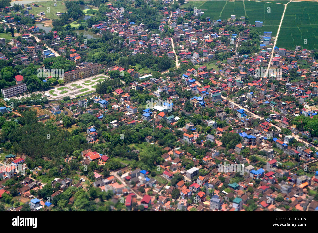 Aerial view of the countryside and housing near Hanoi, Vietnam. Stock Photo
