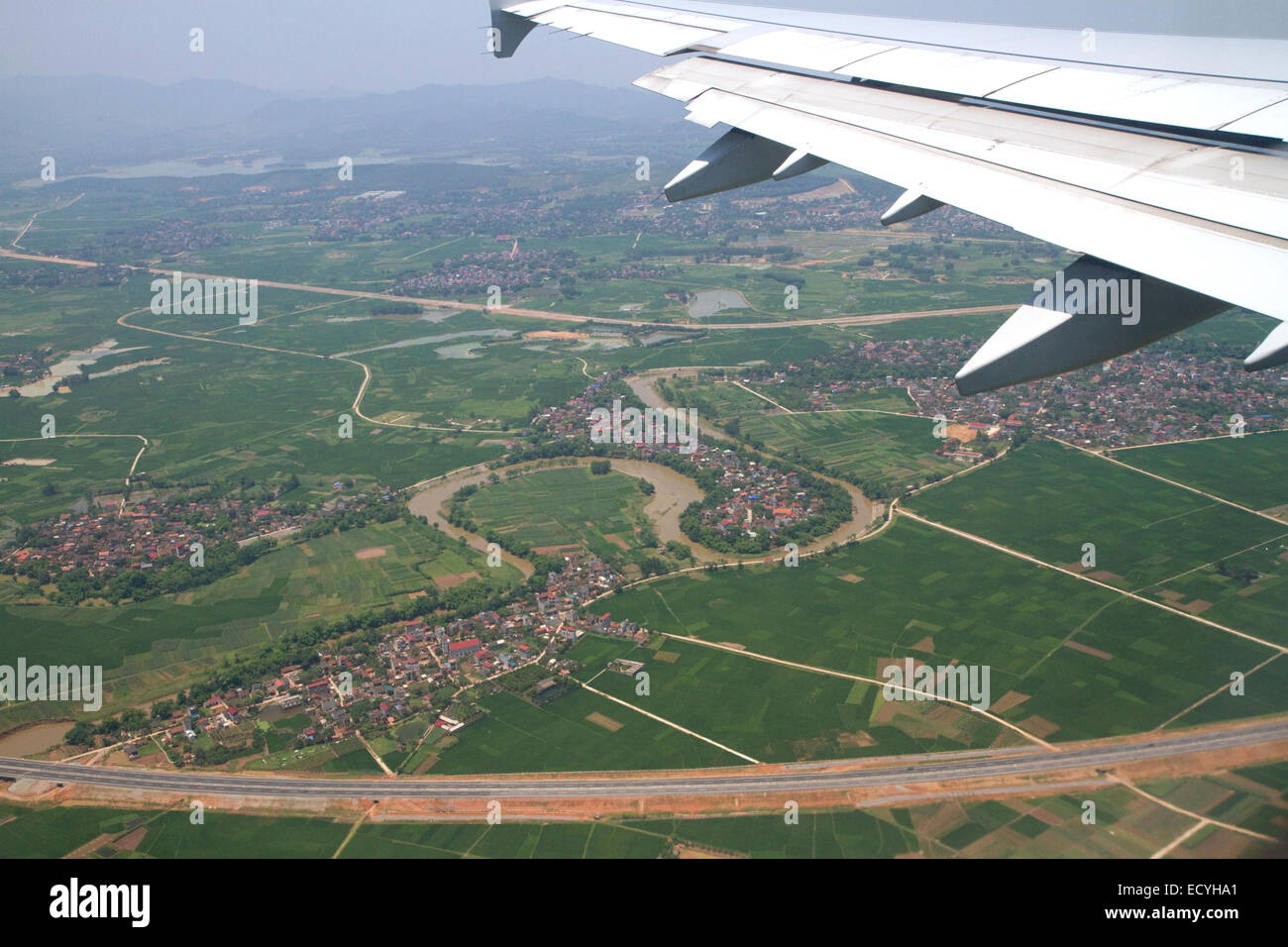 Aerial view of the countryside and housing near Hanoi, Vietnam. Stock Photo