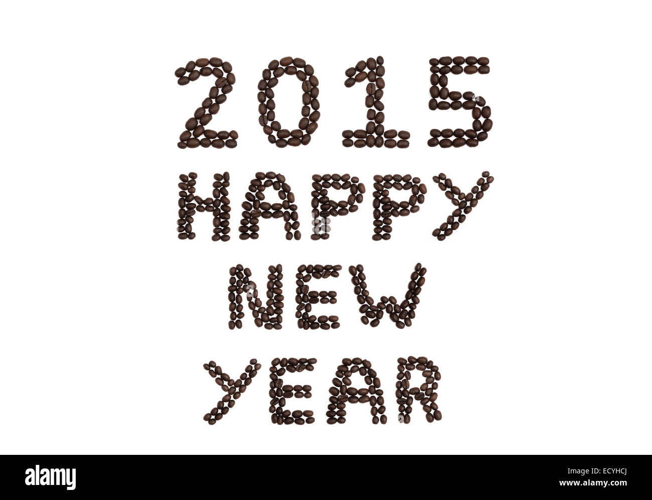 The Words '2015 Happy New Year' written with coffee beans Stock Photo