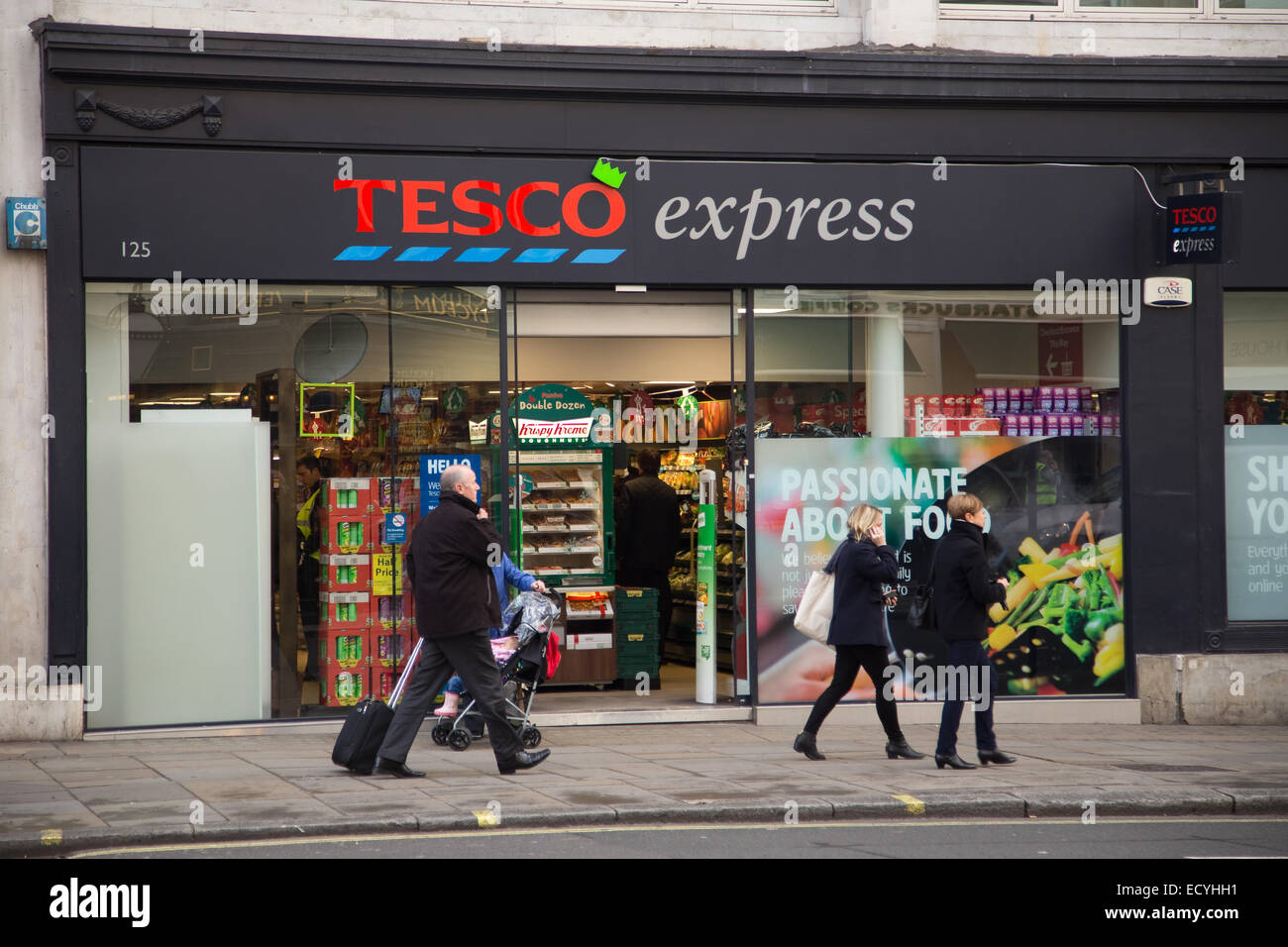 LONDON - DECEMBER 11TH: The exterior of an Tesco's express supermarket on December the 11th, 2014, in London, England, UK. Tesco Stock Photo