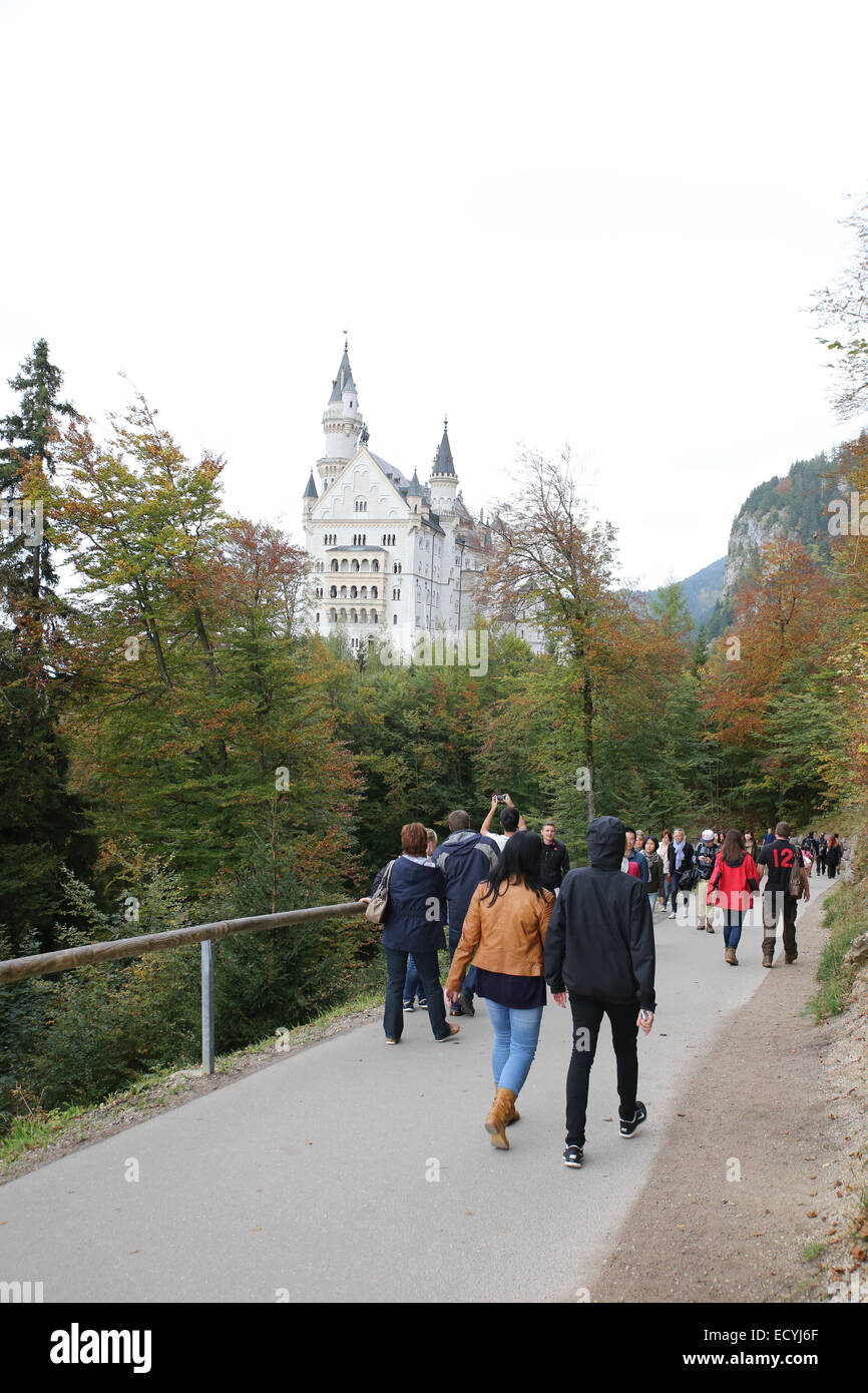 tourists visiting Neuschwanstein new swan stone castle Germany Stock Photo