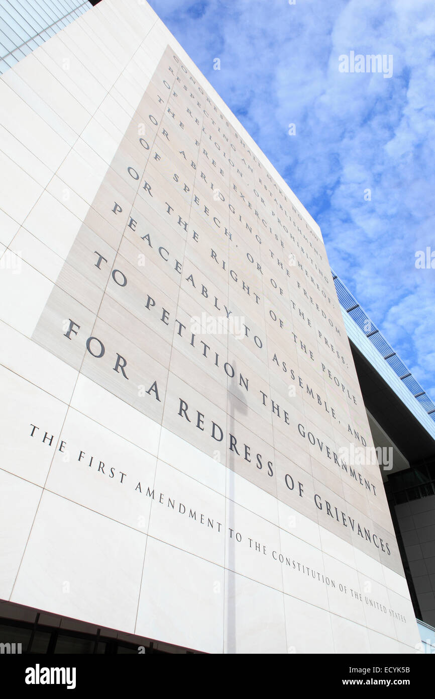 Newseum facade with first amendment text in Washington DC Stock Photo