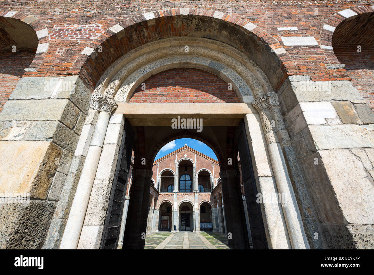 Italy, Lombardy, Milan. Sant'Ambrogio Basilica entrance Stock Photo