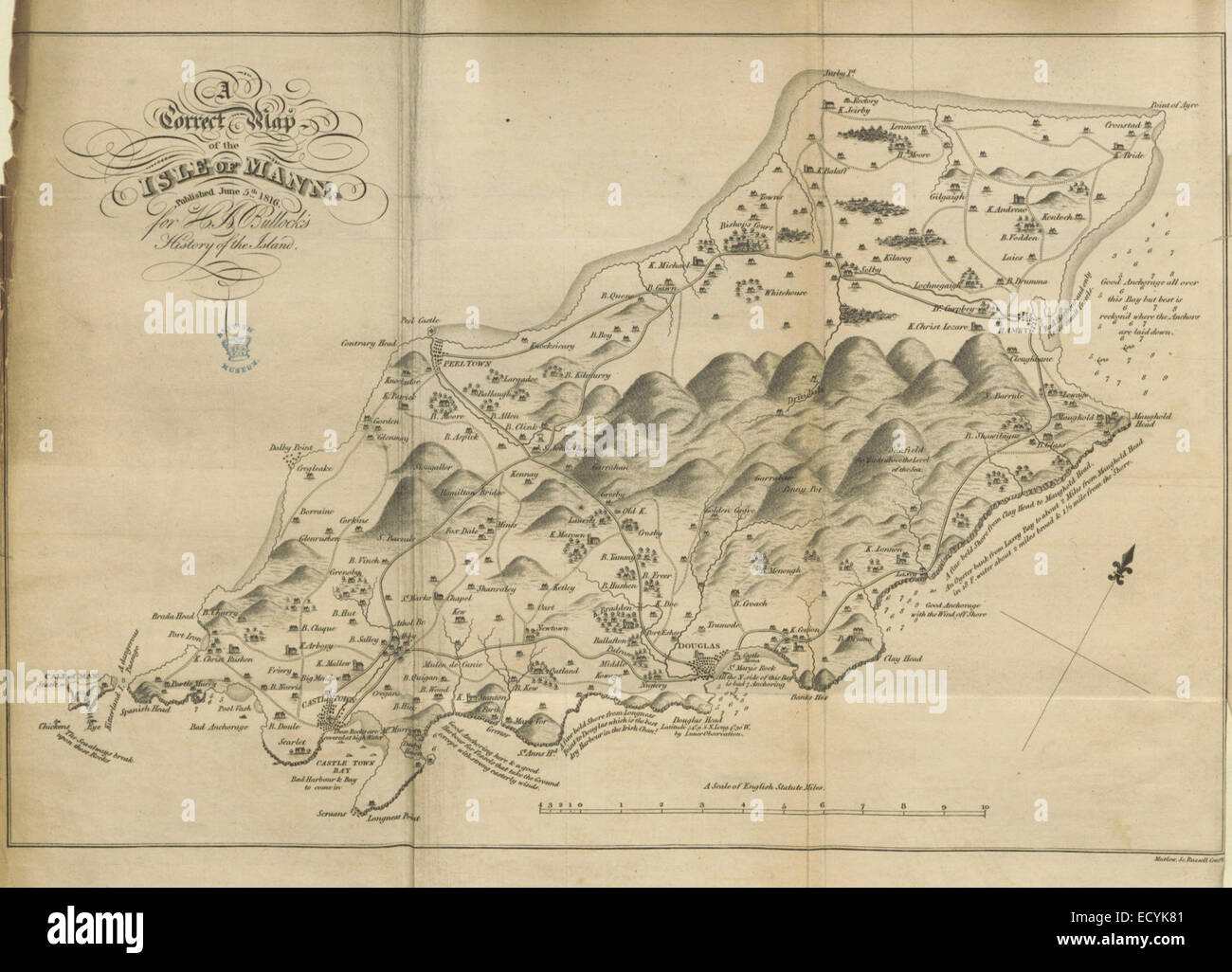 A Correct Map of the ISLE of MANN, published 1816 Stock Photo