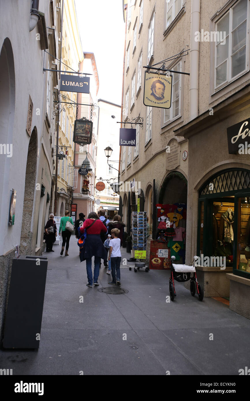 Salzburg Rudolfskai shopping street Stock Photo