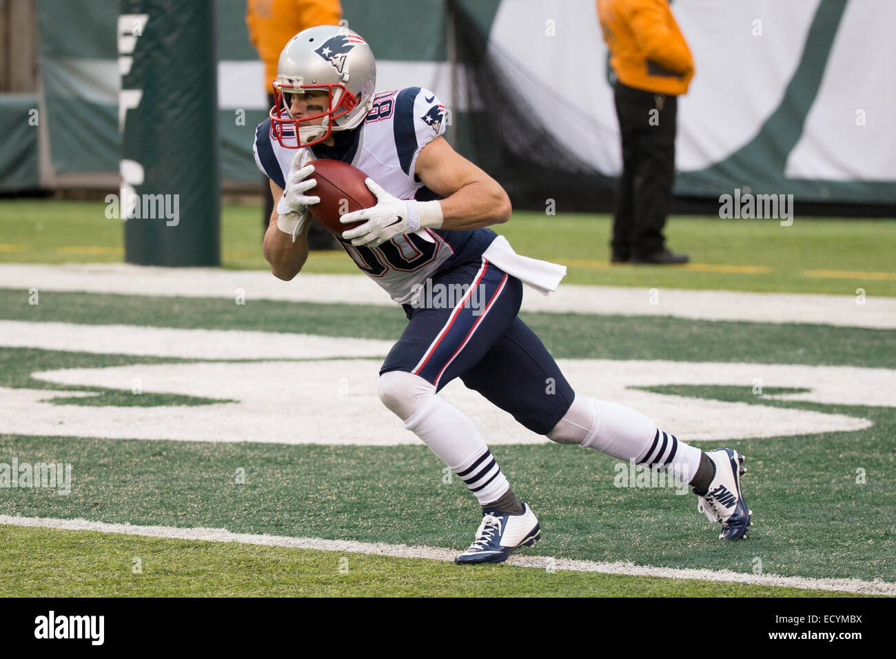 December 21, 2014: New England Patriots wide receiver Danny Amendola (80)  returns the kick during the NFL game between the New England Patriots and  the New York Jets at MetLife Stadium in