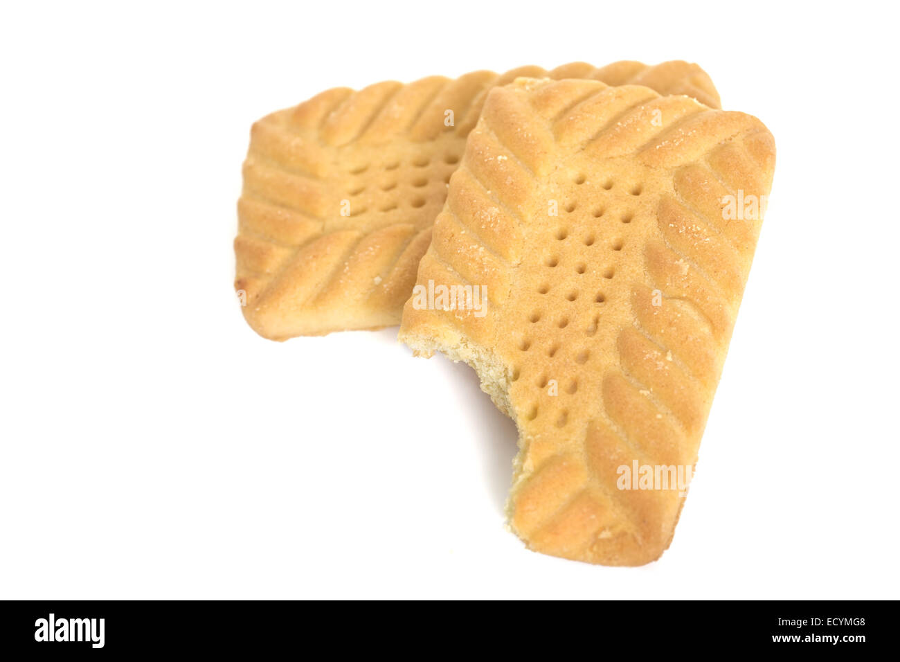 Two biscuits, one with a bite taken out of it. Stock Photo