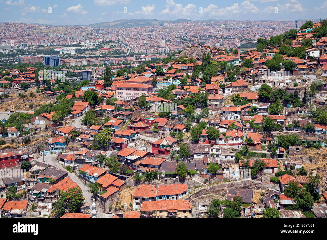 Bird's eye view over Old Ankara, seen from the citadel, Turkey Stock Photo