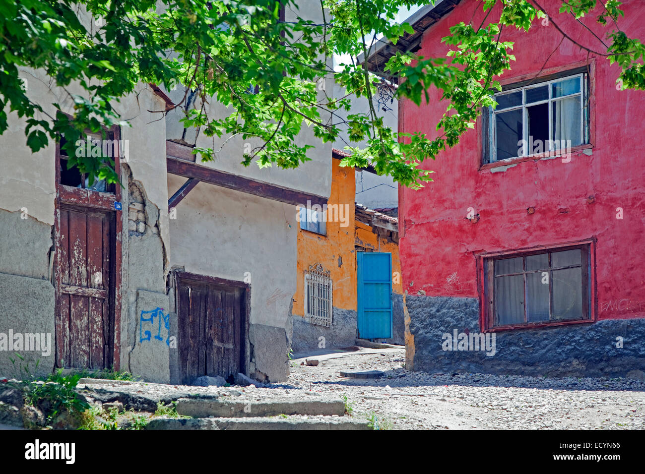 Alley with colourful houses in the old Ankara Citadel Area, Turkey Stock Photo