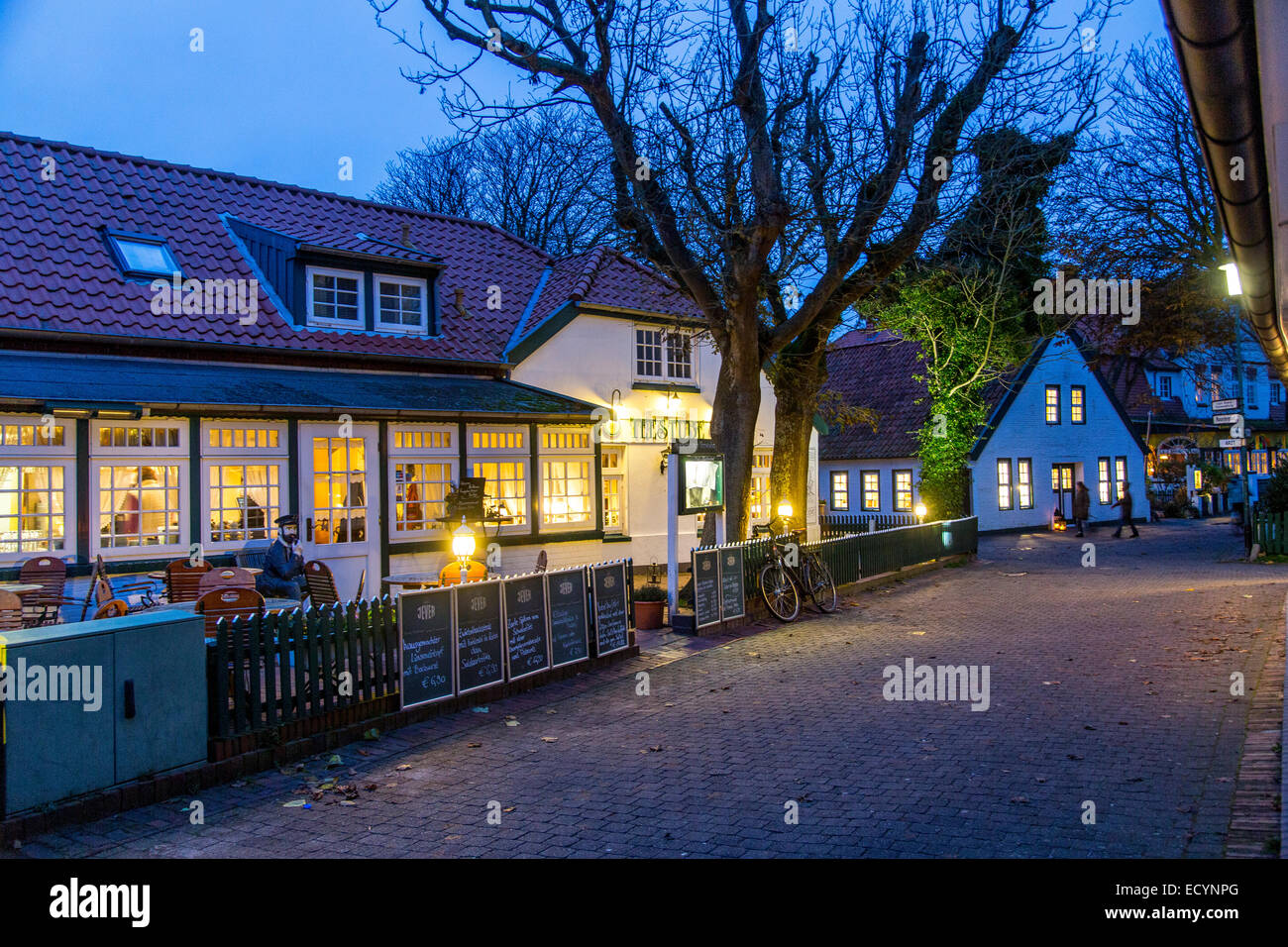 Village center, in winter, North Sea island Spiekeroog, Lower Saxony, Germany, Europe Stock Photo