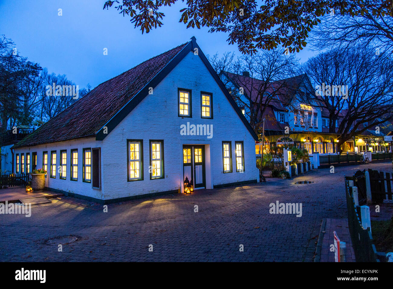 Village center, in winter, North Sea island Spiekeroog, Lower Saxony, Germany, Europe Stock Photo