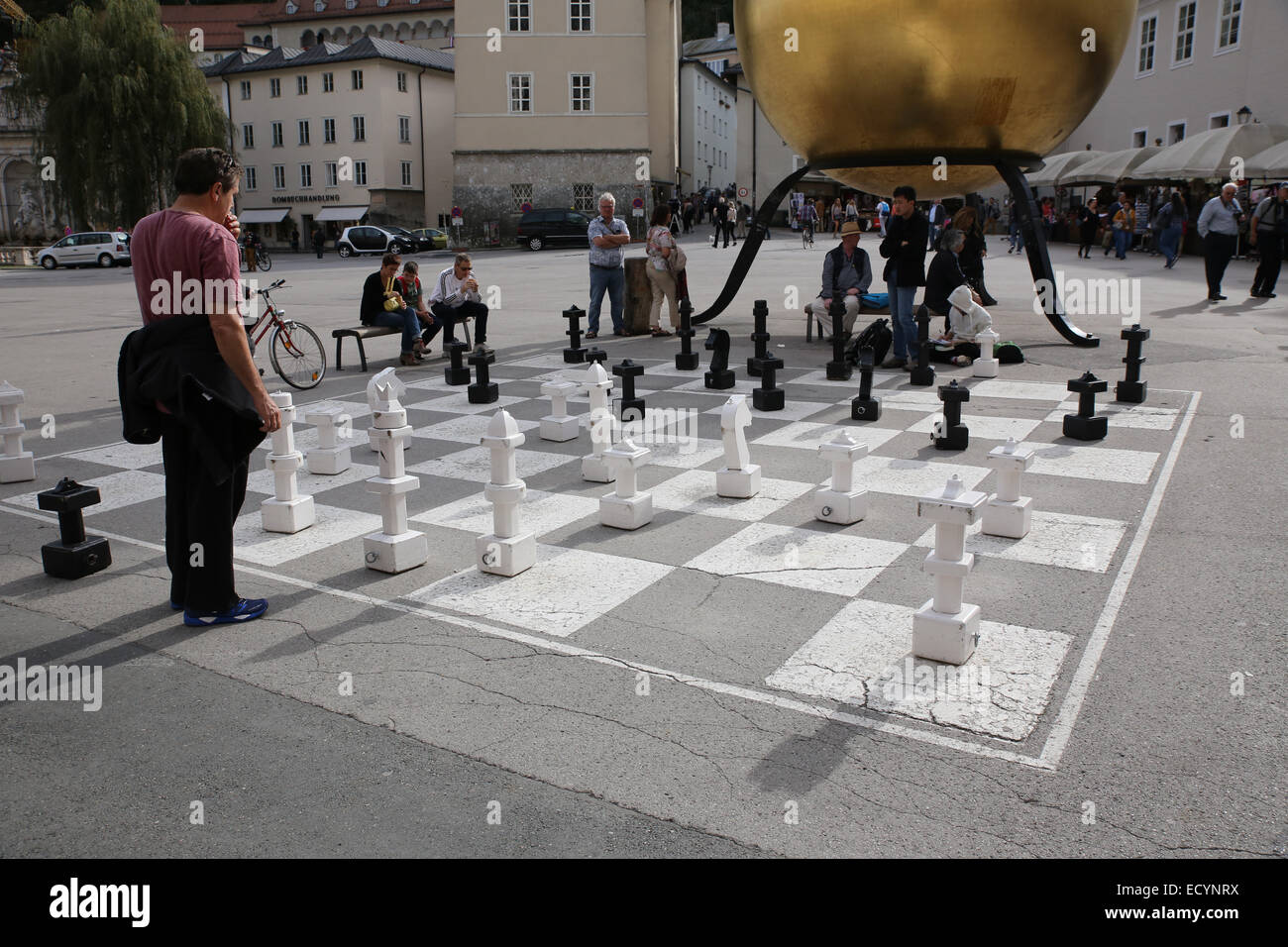 Salzburg Kapitelplatz square chess board Stock Photo