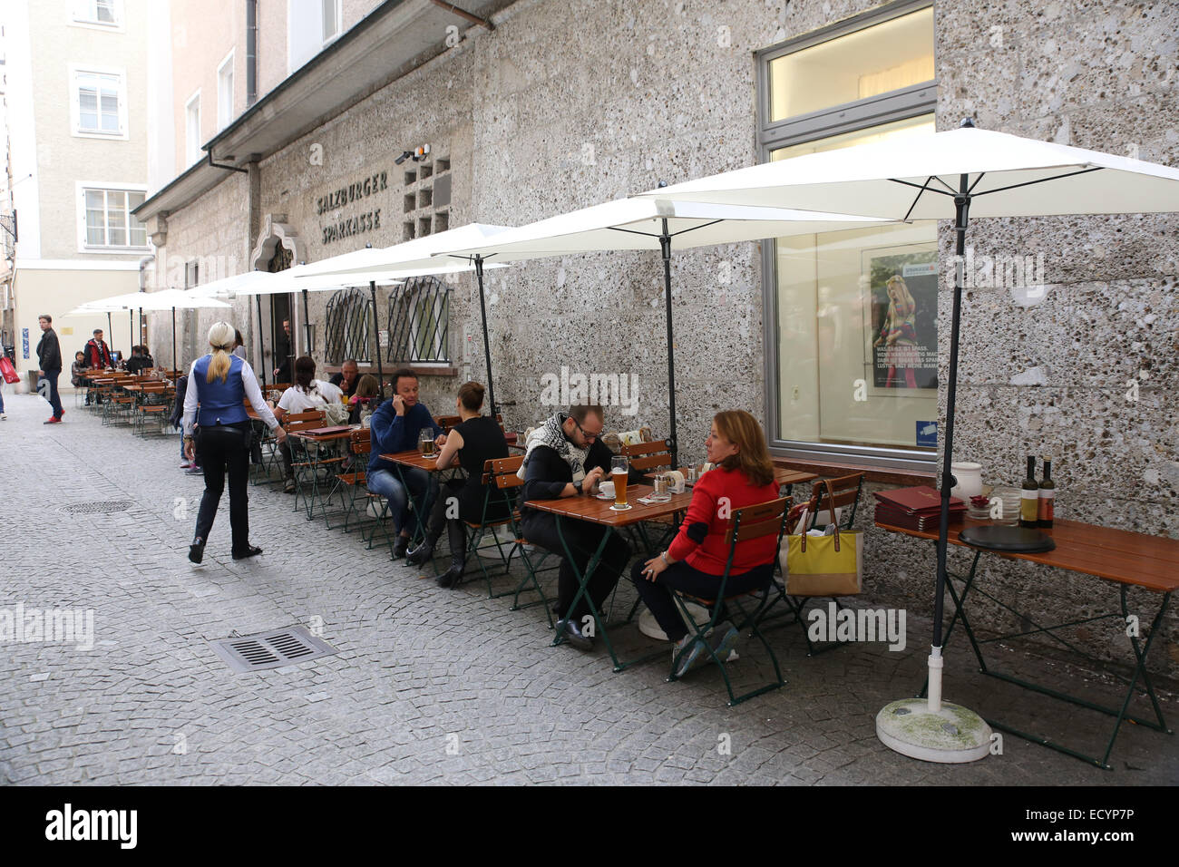 restaurant outdoor patio Salzburg people Stock Photo