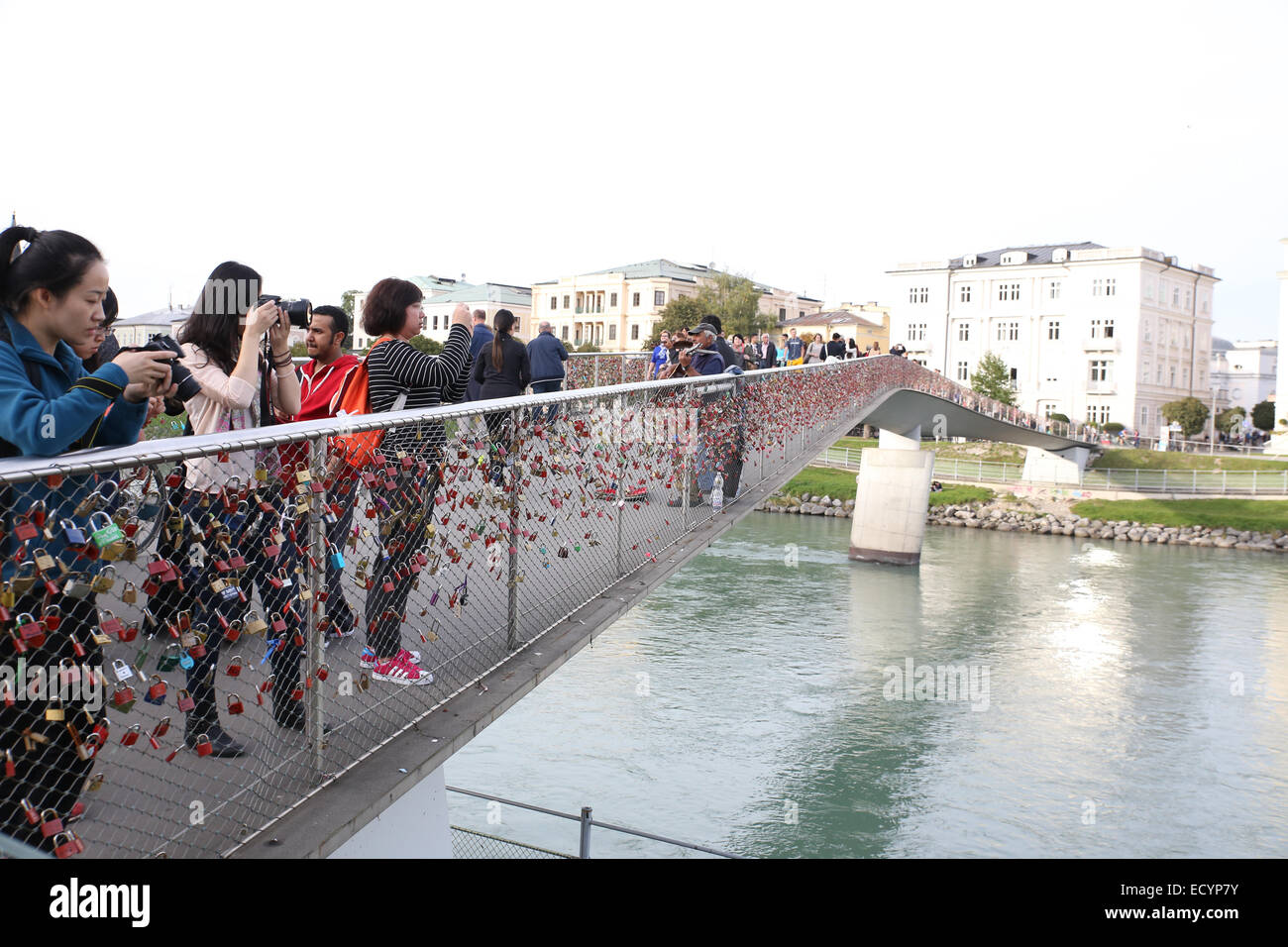 Salzburg bridge locks Stock Photo Alamy