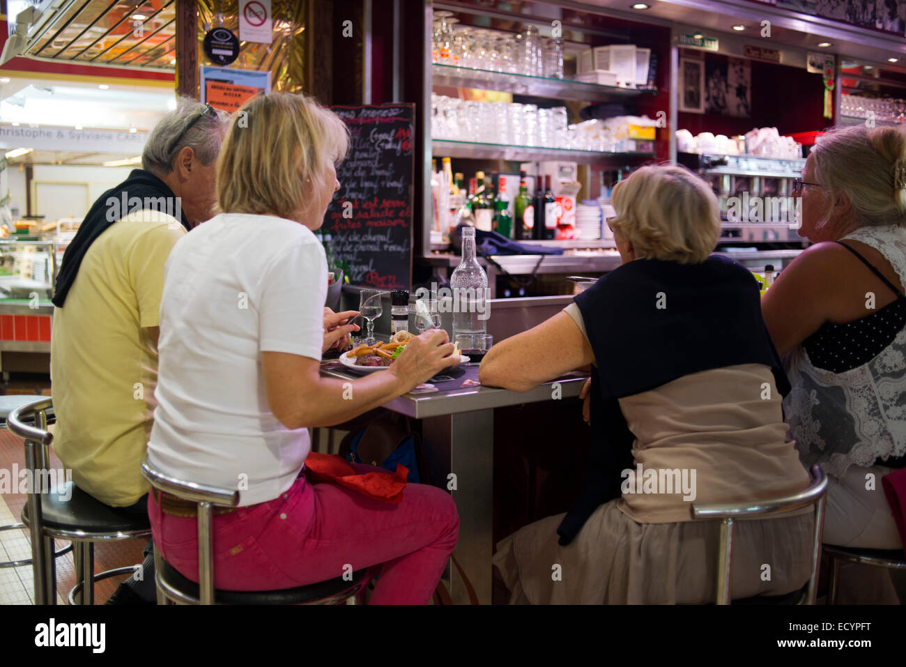 Narbonne, market restaurants. France. Much more than a market, the