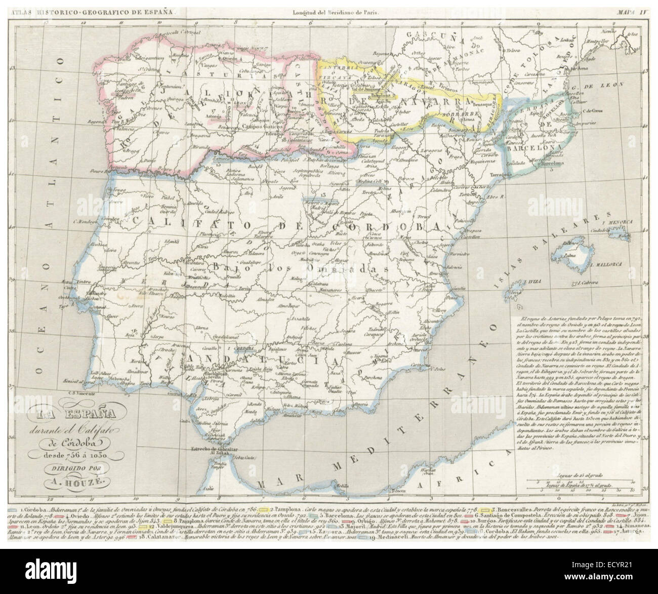 CHAO(1849) Atlas Historico Geografico de España - Mapa 4 (756-1030) Stock Photo