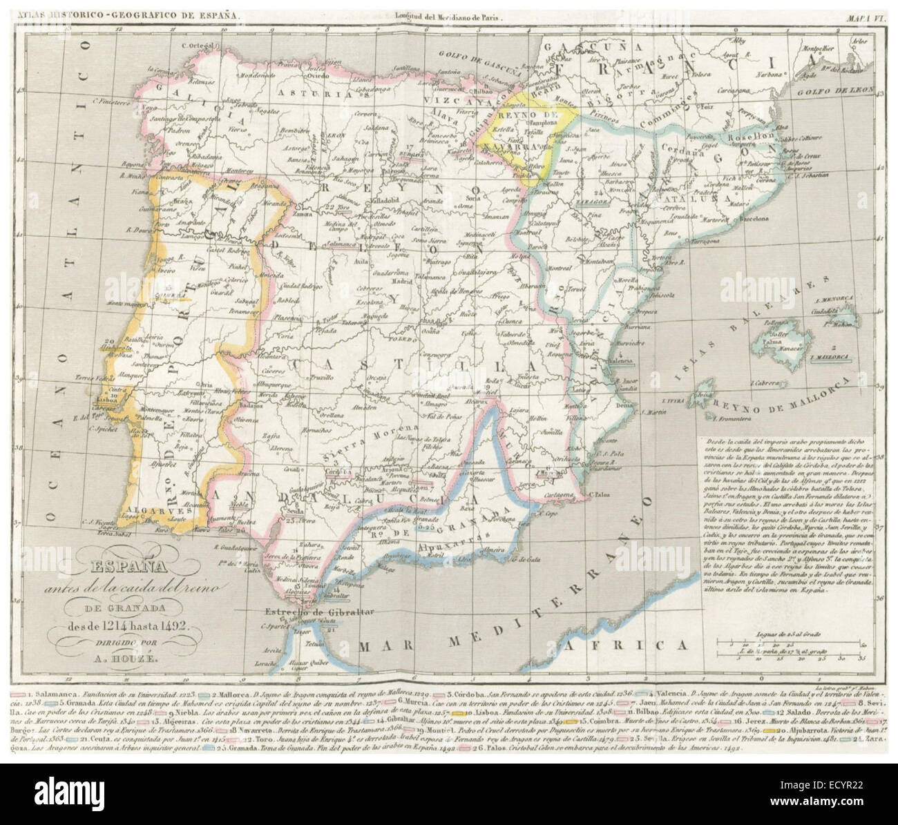CHAO(1849) Atlas Historico Geografico de España - Mapa 6 (1214-1492) Stock Photo