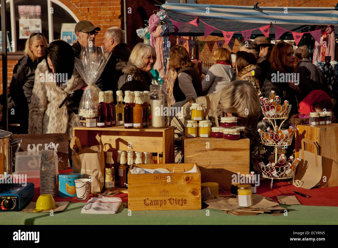Market stalls in the Ludlow Christmas market, Shropshire UK Stock Photo