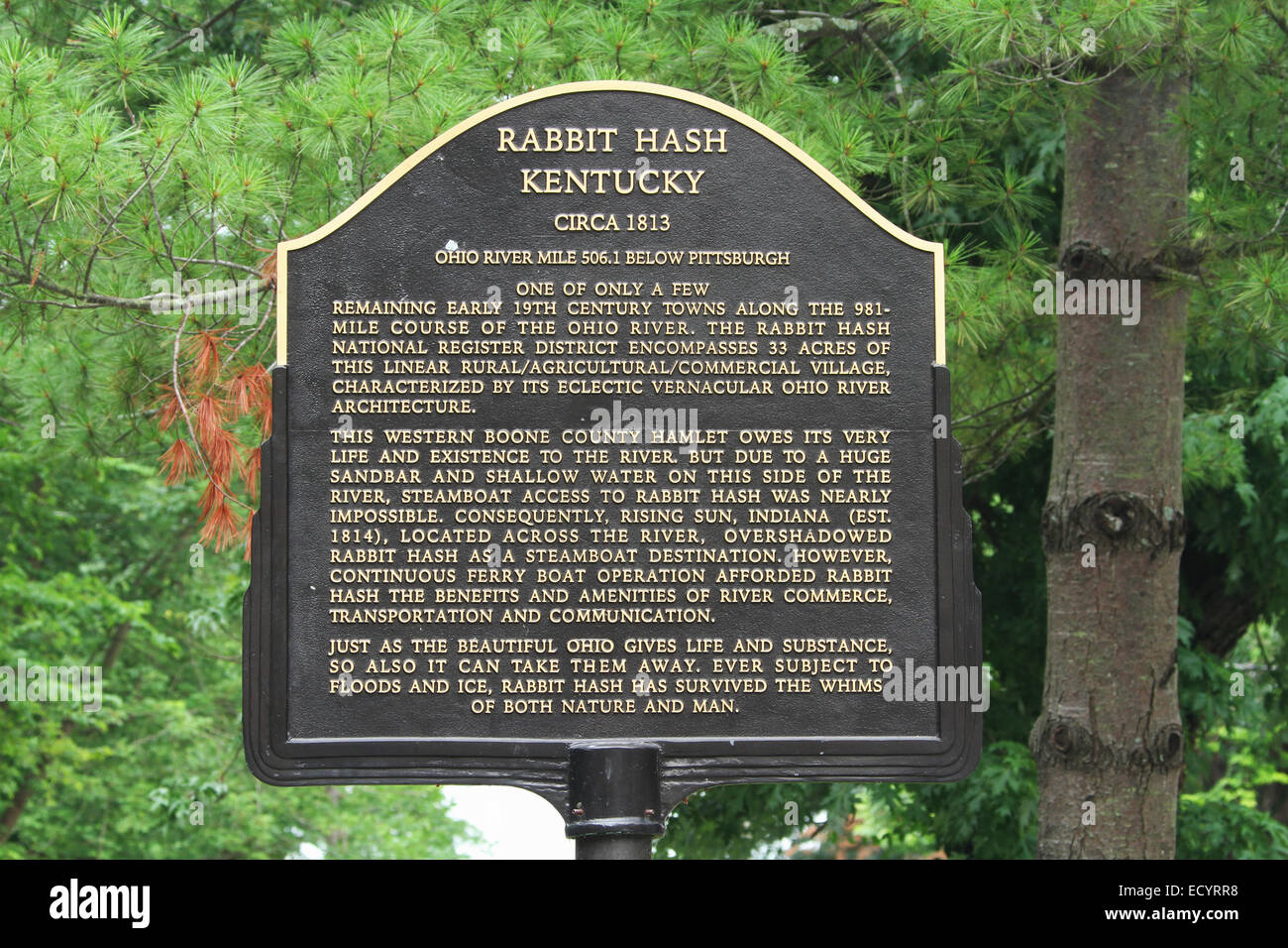 Historical Marker. Rabbit Hash, Kentucky, USA. Circa 1813. A historic small town on the Ohio River. Added to the National Regist Stock Photo