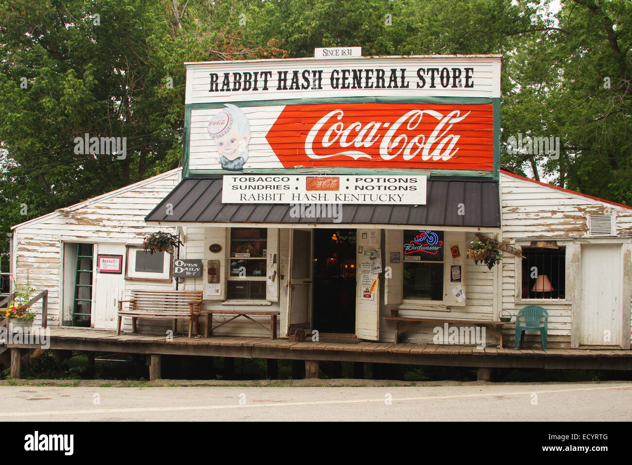 Rabbit Hash General Store with large Coca-Cola sign. Rabbit Hash, Kentucky, USA. Circa 1813. A historic small town on the Ohio R Stock Photo