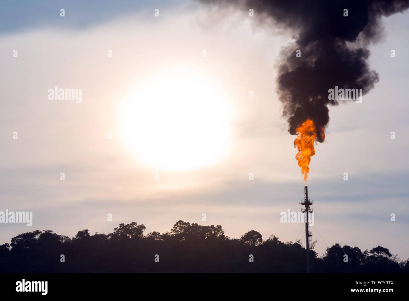 Reinery oil reinery Distillation tower with smoke stack pollution Stock Photo ...