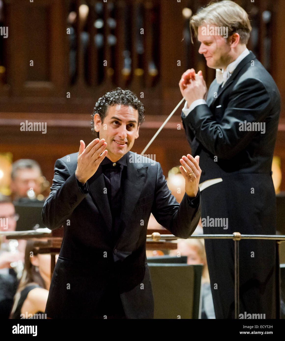 Peruvian tenor Juan Diego Florez with the PKF - Prague Philharmonia under the baton of Christopher Franklin perform in Smetana Hall, Municipal House in Prague, Czech Republic, December 22, 2014. (CTK Photo/Vit Simanek) Stock Photo